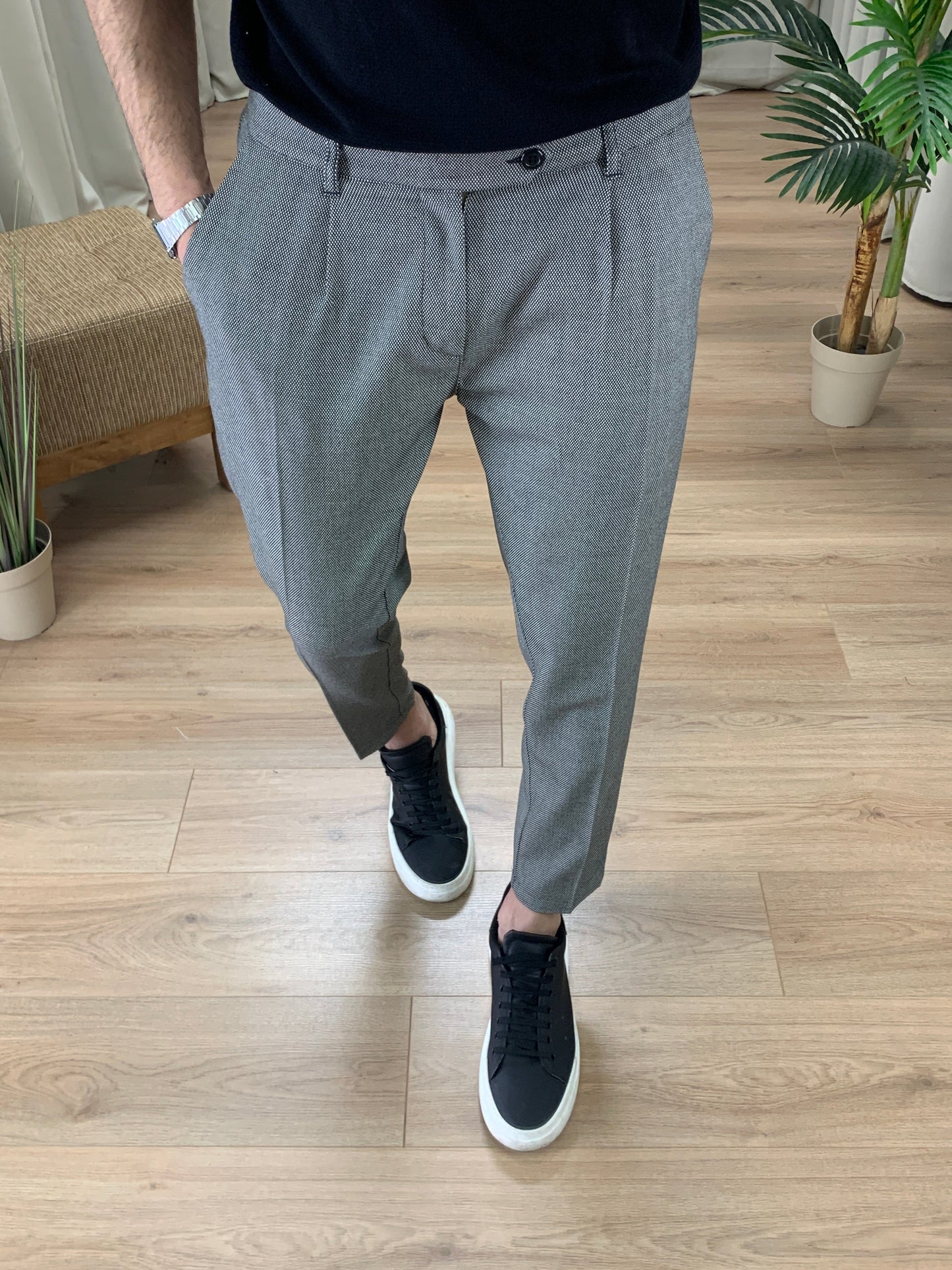 Pantalone Riviera con Microfantasia col. Grigio