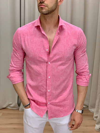 Camicia Santiago in Lino collo classico col. Rosa