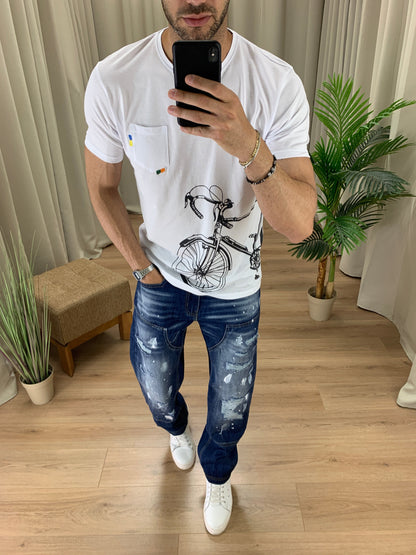 Jeans Untes Baggy Fit con vernice col. Denim