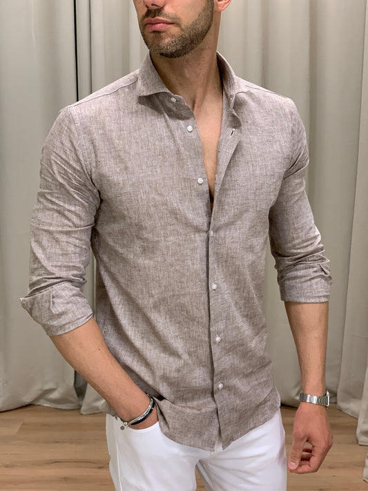 Camicia Santiago in Lino collo classico col. Tortora