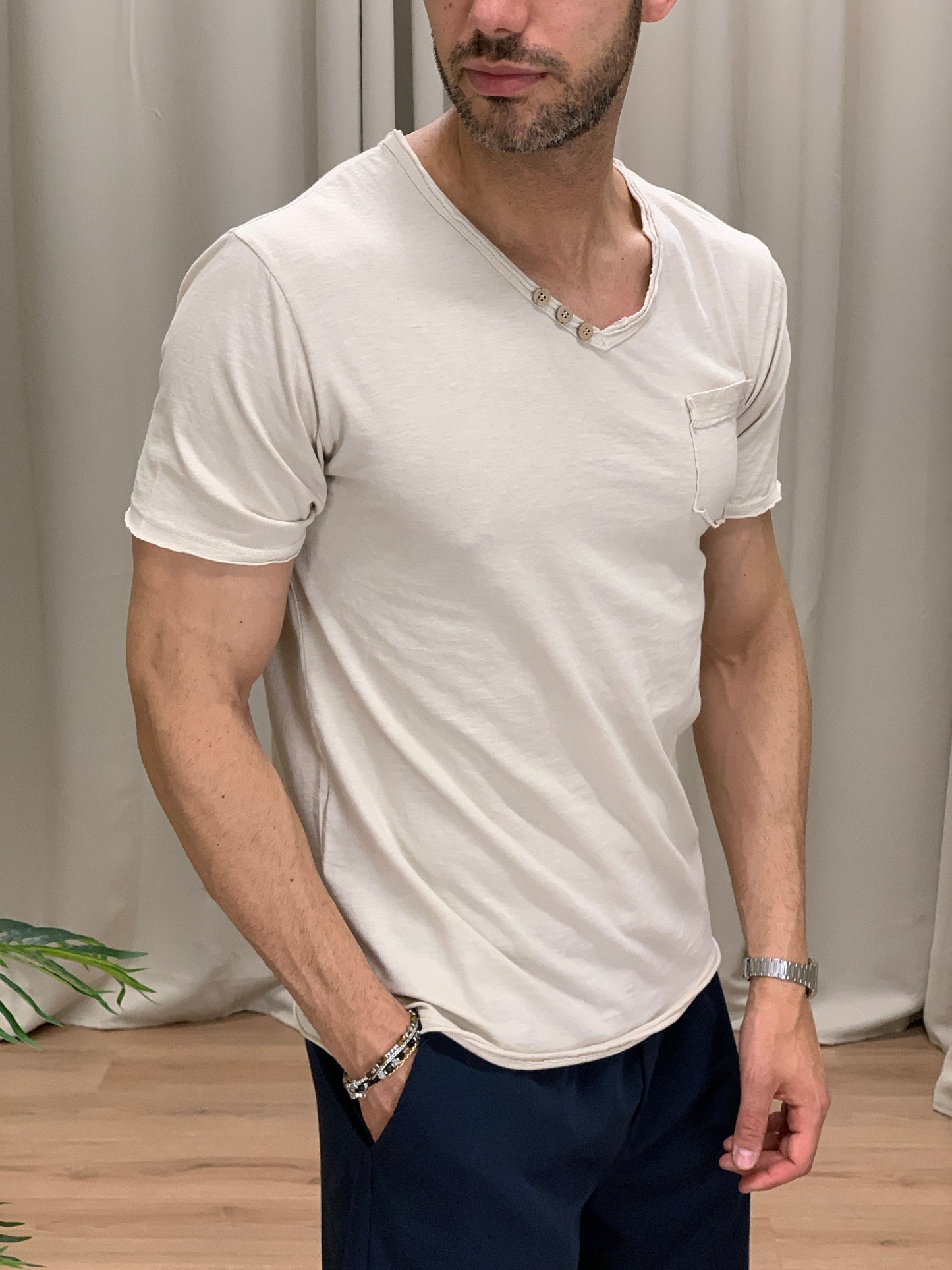 T-shirt Victory in Cotone con Taschino col. Beige