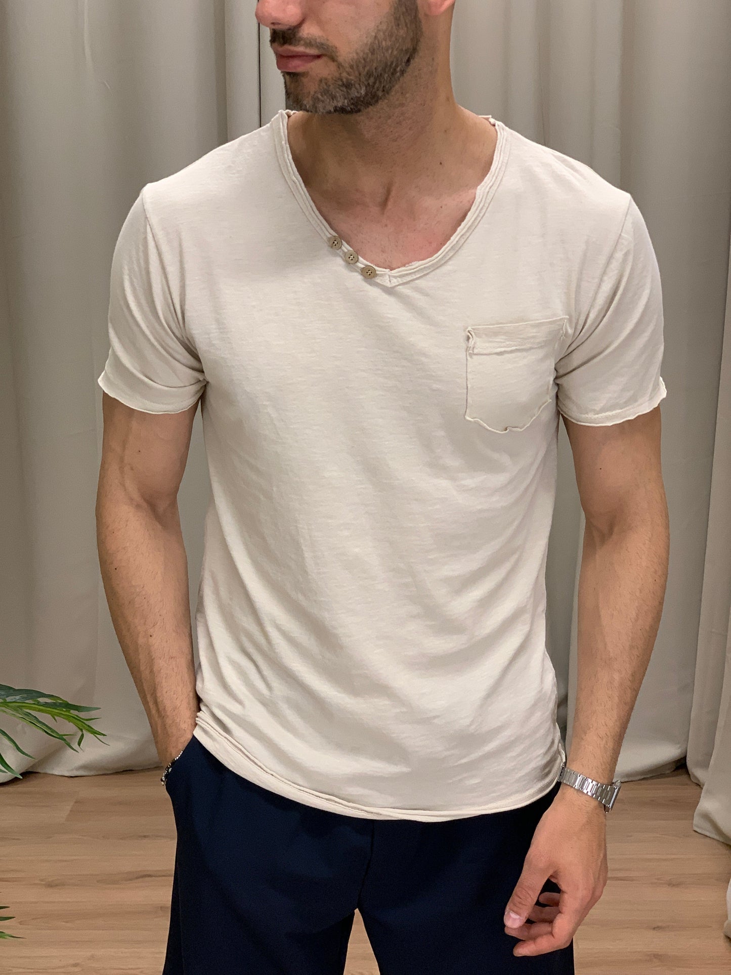 T-shirt Victory in Cotone con Taschino col. Beige