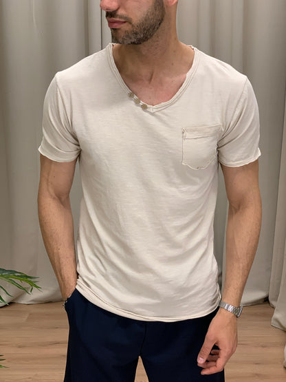 T-shirt Victory in Cotone con Taschino col. Beige