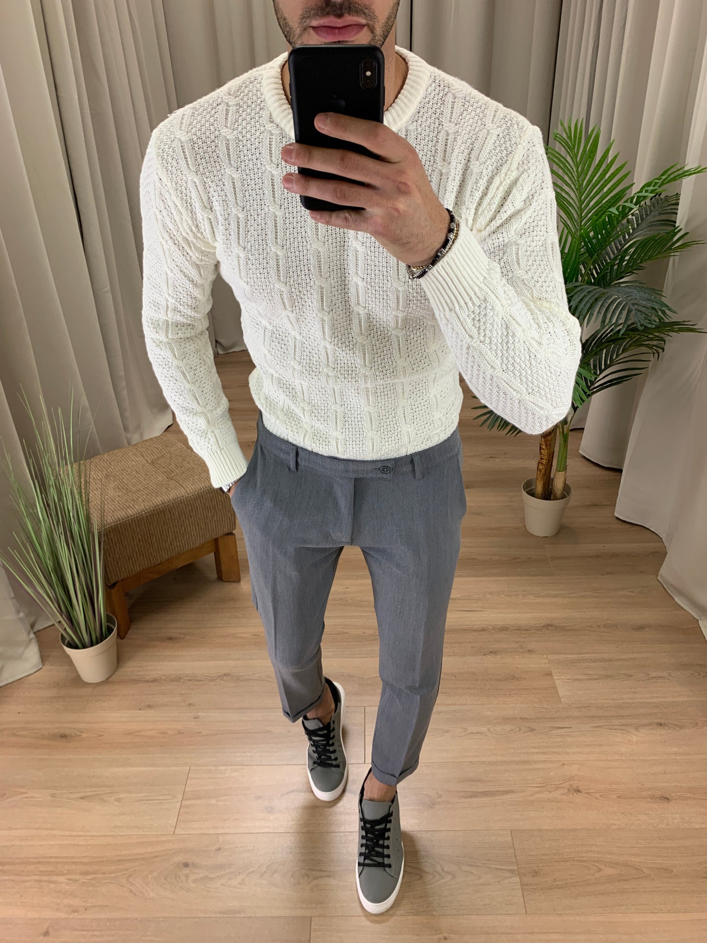 Pantalone Lussemburgo con risvolto col. Grigio