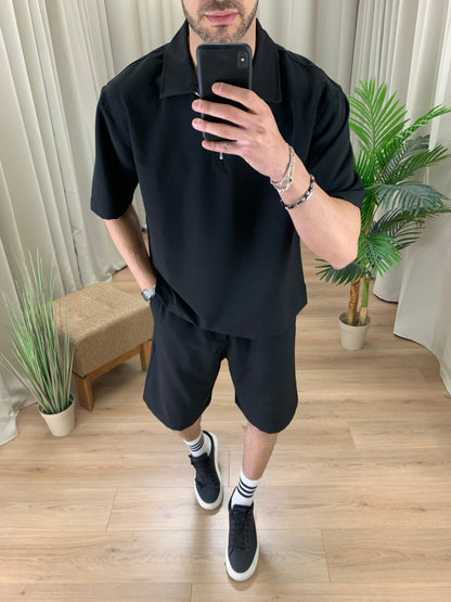 Completo 784 Bermuda + Polo con Zip col. Nero