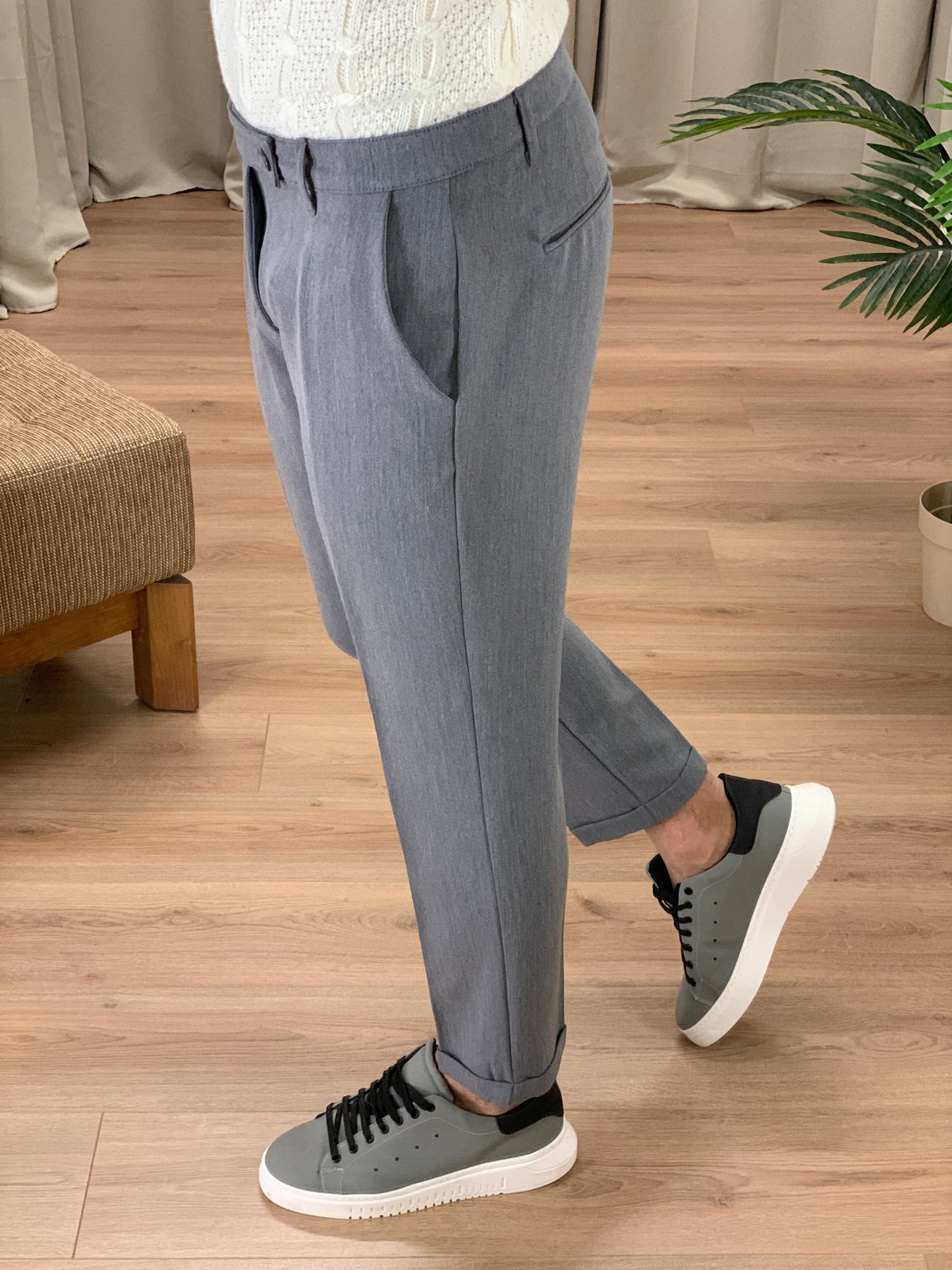 Pantalone Lussemburgo con risvolto col. Grigio