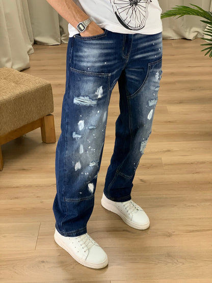 Jeans Untes Baggy Fit con vernice col. Denim