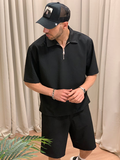 Completo 784 Bermuda + Polo con Zip col. Nero