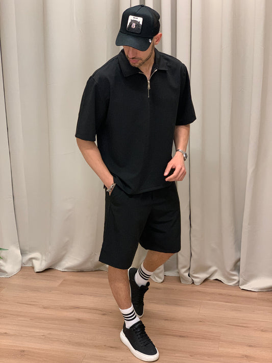 Completo 784 Bermuda + Polo con Zip col. Nero
