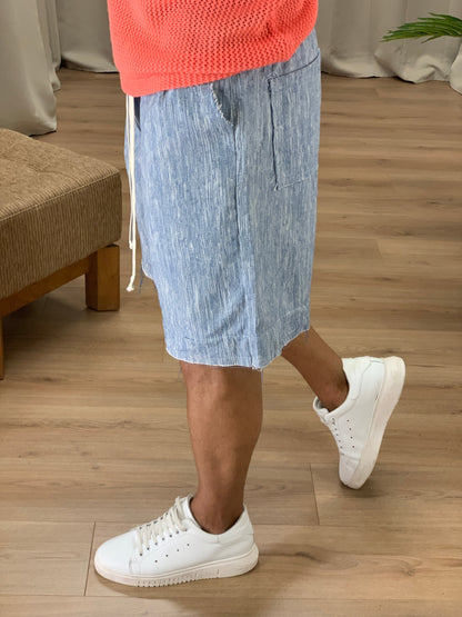 Bermuda con elastico effetto Jeans Sfrangiato col. Denim