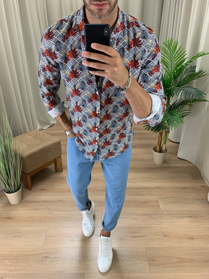 Camicia Foglie illusion con Fantasia col. Nero