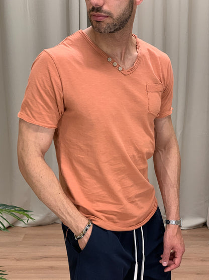 T-shirt Victory in Cotone con Taschino col. Terracotta