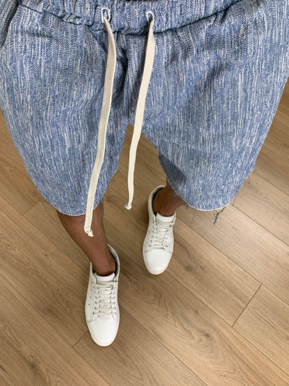 Bermuda con elastico effetto Jeans Sfrangiato col. Denim