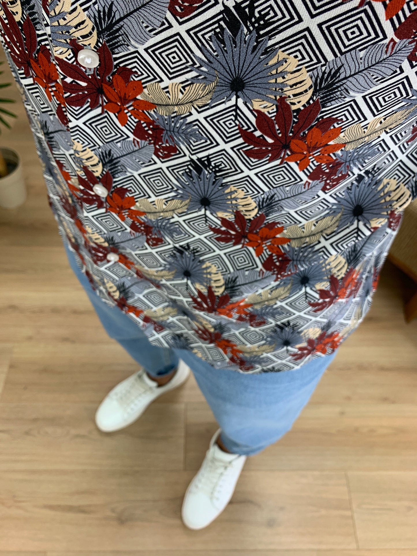 Camicia Foglie illusion con Fantasia col. Nero