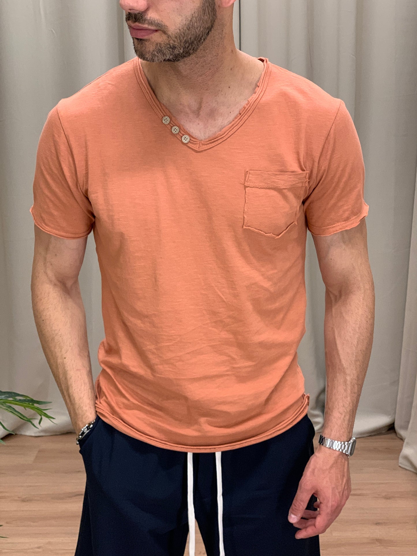 T-shirt Victory in Cotone con Taschino col. Terracotta