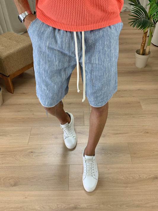 Bermuda con elastico effetto Jeans Sfrangiato col. Denim