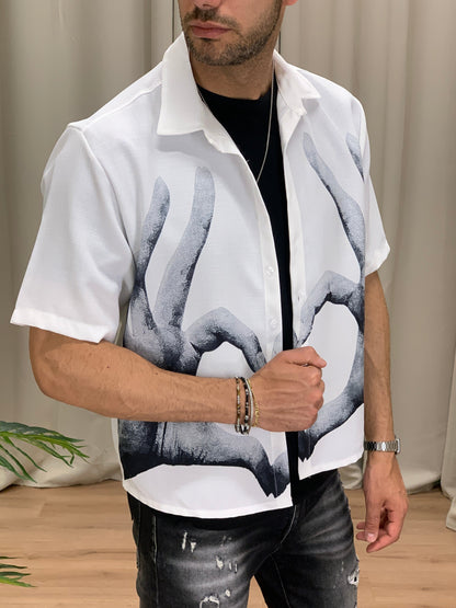 Camicia Fabri con Fantasia a manica Corta col. Bianco