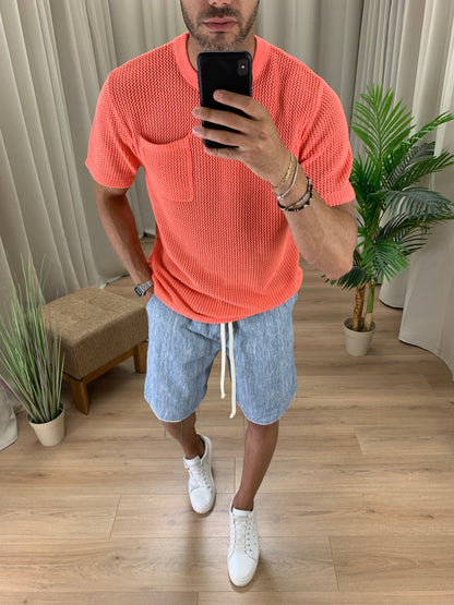 Bermuda con elastico effetto Jeans Sfrangiato col. Denim