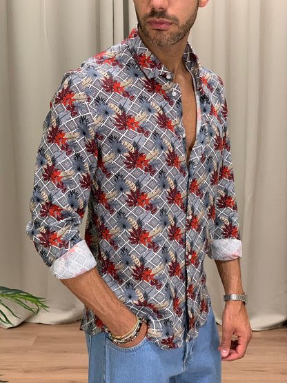 Camicia Foglie illusion con Fantasia col. Nero