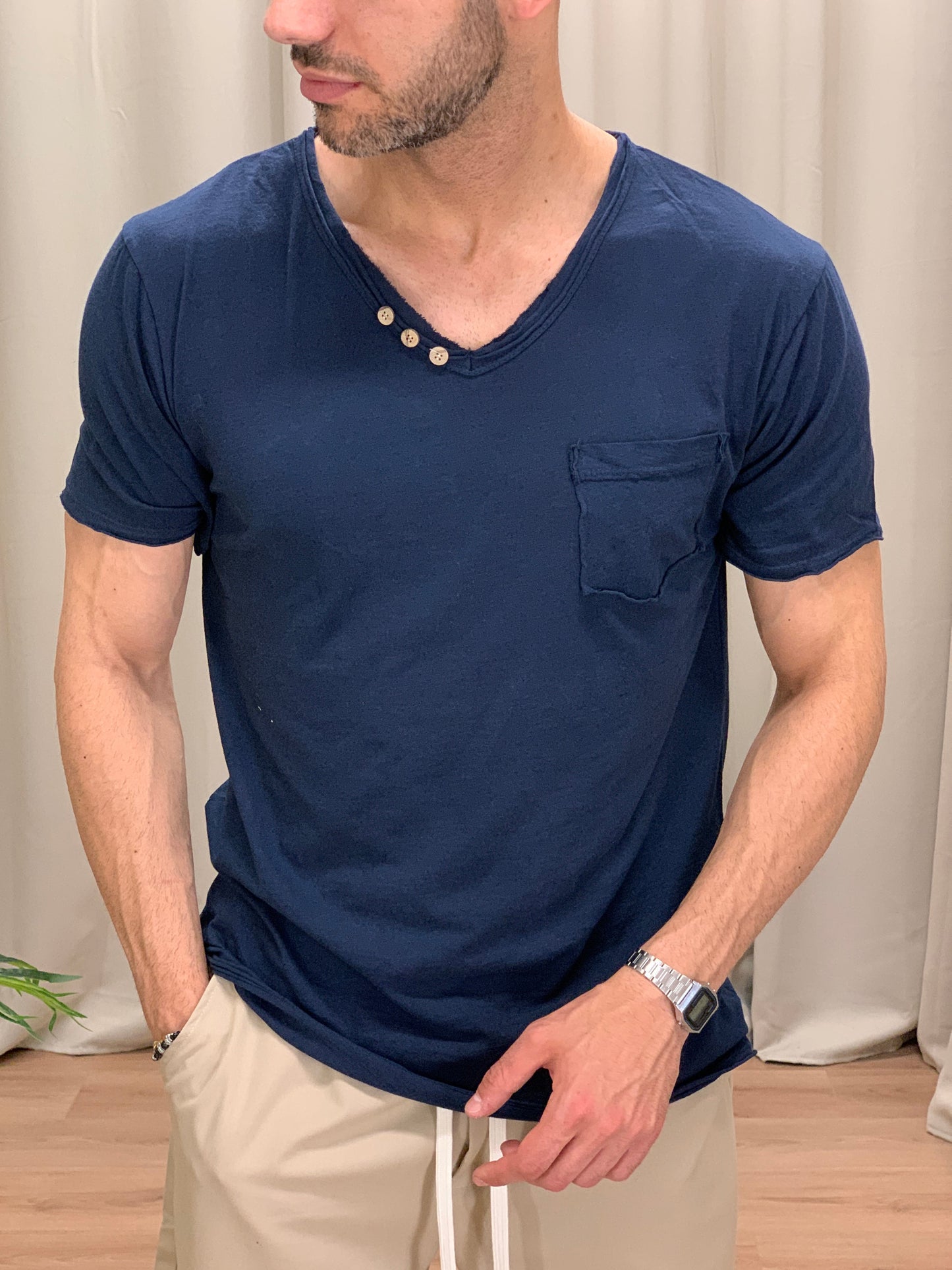 T-shirt Victory in Cotone con Taschino col. Blu Notte