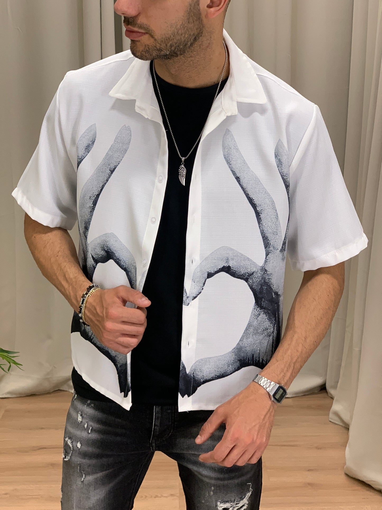 Camicia Fabri con Fantasia a manica Corta col. Bianco