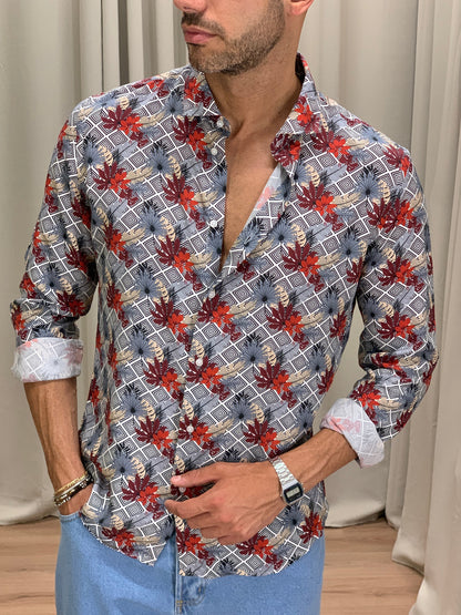 Camicia Foglie illusion con Fantasia col. Nero