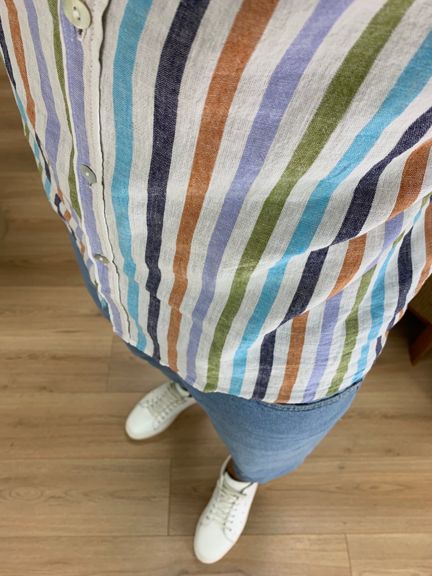 Camicia misto Righe in Lino col. Bianco