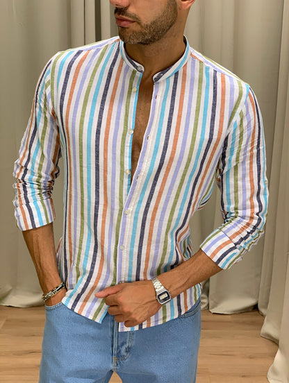 Camicia misto Righe in Lino col. Bianco