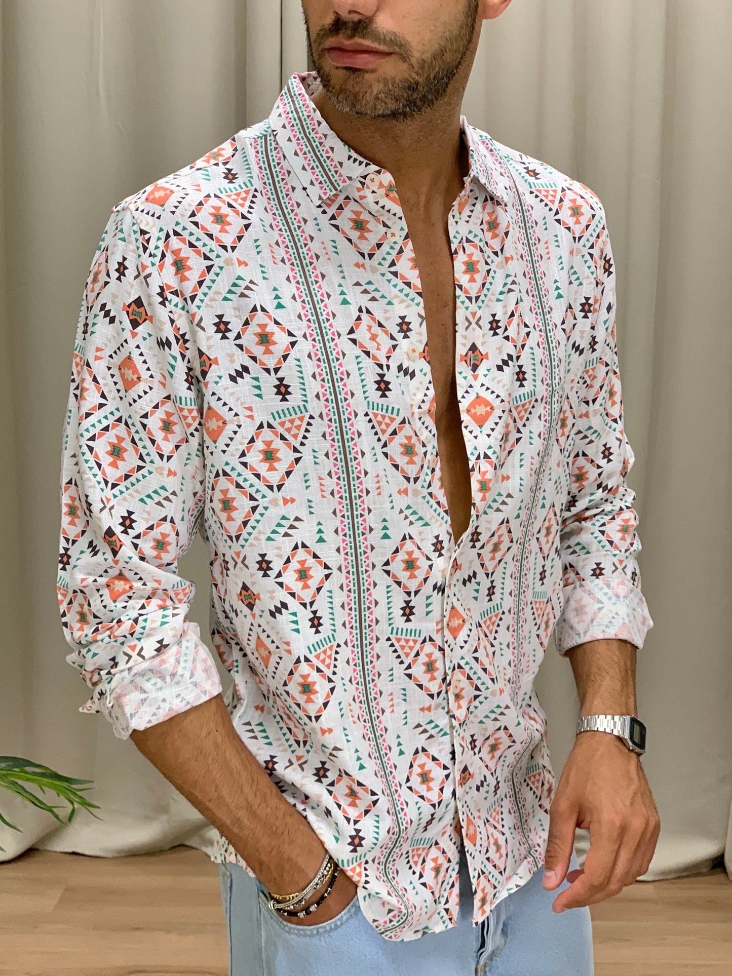 Camicia Bangkok con fantasia col. Bianco