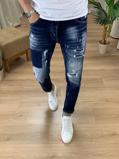 Jeans Jacob con Abrasioni multiple col. Denim
